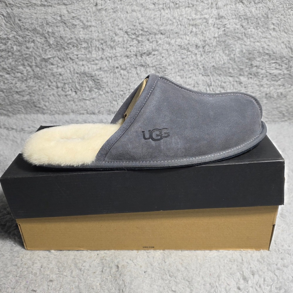 UGG Scuff Slipper Slide Shoes Gray Suede Sheepskin Lined Mens‎ 12 NIB